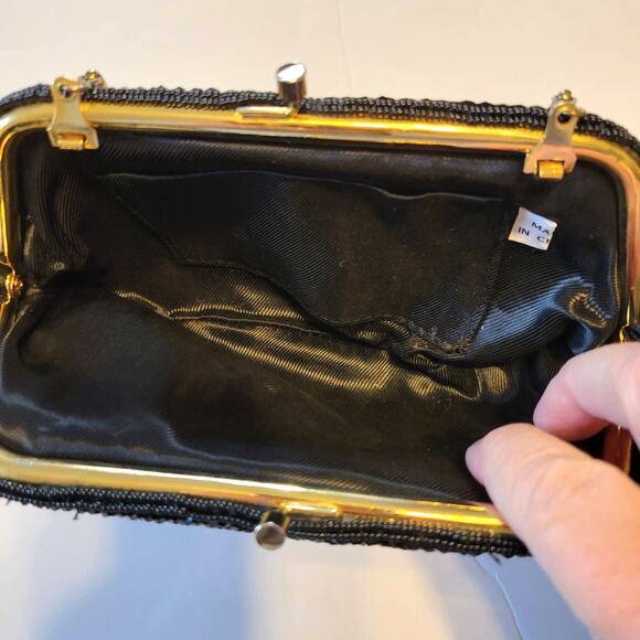 Vintage Beaded Bag Women's Small Embellished Clutch With Chain Black Tie Festive - Picture 7 of 10